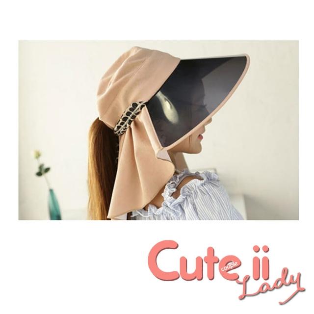 【Cute ii Lady】韓版大帽檐可摺疊PVC防曬鏡片護頸遮陽帽 外出帽(卡其)