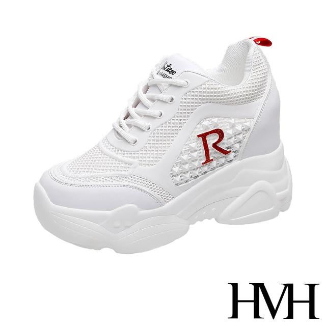 【HMH】時尚立體滴塑金蔥R字造型厚底內增高休閒鞋(紅)