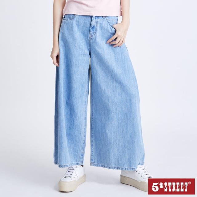 【5th STREET】女刺繡牛仔寬褲-漂淺藍