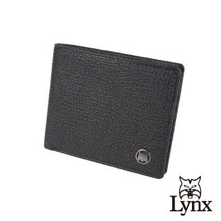 【Lynx】美國山貓大象紋進口牛皮6卡短夾皮夾 雙鈔/透明窗/大鈔位隱藏式暗袋(黑色)