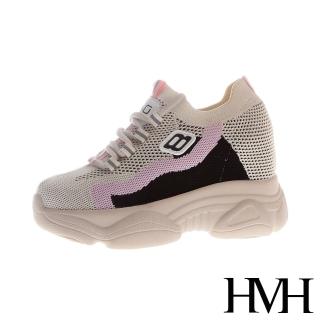 【HMH】繽紛色彩縷空飛織造型時尚內增高厚底運動鞋(粉)