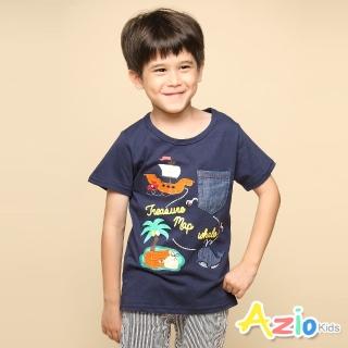 【Azio Kids 美國派】男童 上衣 帆船鯨魚印花口袋短袖T恤(藍)
