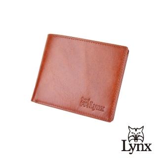【Lynx】美國山貓J傑克系列牛皮6卡橫式短夾/皮夾 雙鈔/透明窗/大鈔位隱藏式暗袋(雙色咖)
