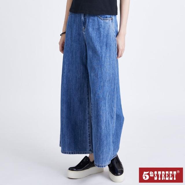 【5th STREET】女刺繡牛仔寬褲-中古藍