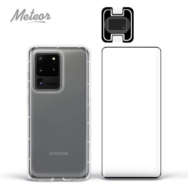 【Meteor】SAMSUNG Galaxy S20 Ultra 手機保護超值3件組(透明空壓殼+框膠鋼化膜+鏡頭貼)