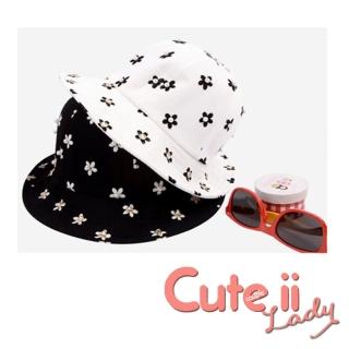 【Cute ii Lady】可愛小花朵珍珠氣質款漁夫帽 遮陽帽(白)