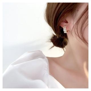 【Quenby】925純銀 質感鑲鑽交錯C形耳環(耳環/配件/交換禮物)