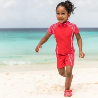 【Playshoes】抗UV防曬短袖兩件組兒童泳裝-復古波點(認證UPF50 泳衣+泳褲)