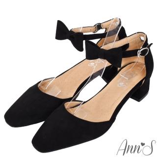 【Ann’S】甜美女孩-蝴蝶結可拆多WAY粗跟方頭跟鞋3.5cm(黑)