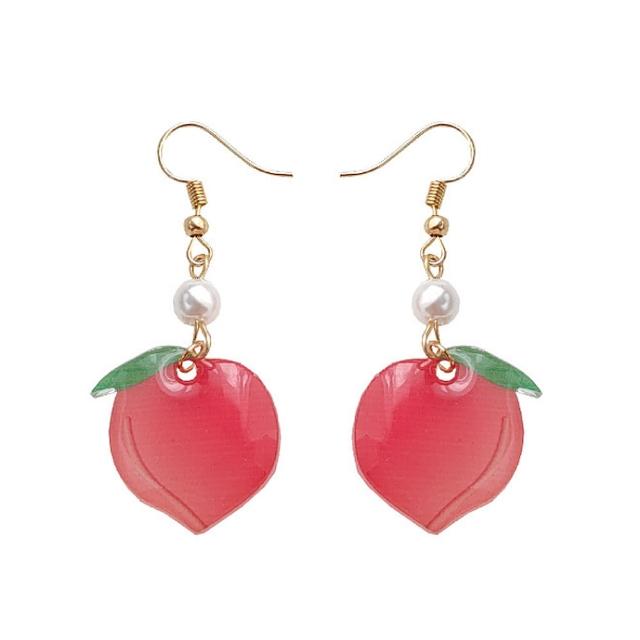 【Jpqueen】小清新水蜜桃甜美水果珍珠耳環(紅色)