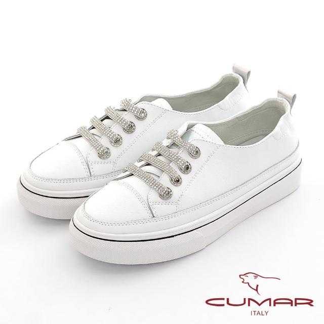 【CUMAR】簡約線條鑽飾休閒鞋(白色)