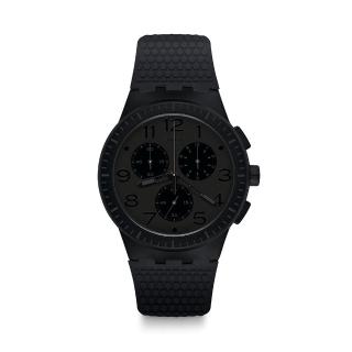 【SWATCH】Chrono 原創系列手錶 PIEGE 深沉酷黑 瑞士錶 錶 三眼 計時碼錶(42mm)