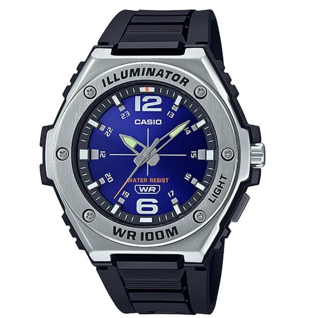 【CASIO 卡西歐】重工業風金屬錶圈指針錶-藍面(MWA-100H-2A)