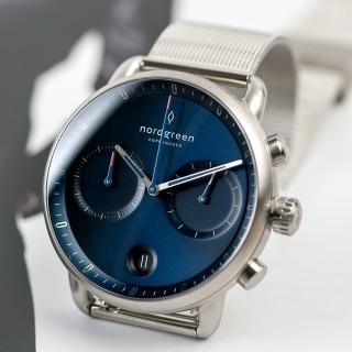 【Nordgreen】ND手錶 先鋒 Pioneer 42mm 月光銀殼×藍面 月光銀米蘭錶帶(PI42SIMESINA)