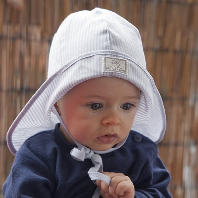 【德國 Pickapooh】有機棉寶寶遮陽帽  粉灰條紋(0-6個月/6-12個月)
