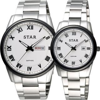 【STAR】時代 羅馬城市時尚對錶-白x黑框/43+32mm(1T1512-211S-W+1T1512-111S-W)