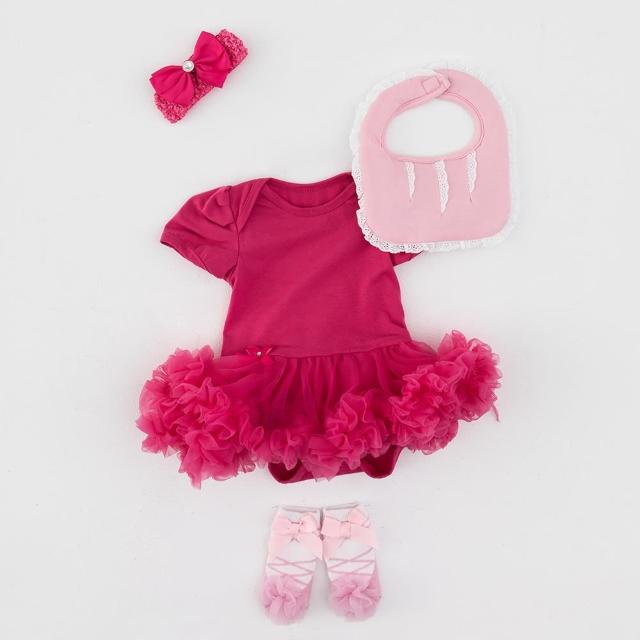 【日安朵朵】女嬰雪紡蓬蓬裙連身衣禮盒–桃紅芭比(包屁衣+圍兜+寶寶襪)