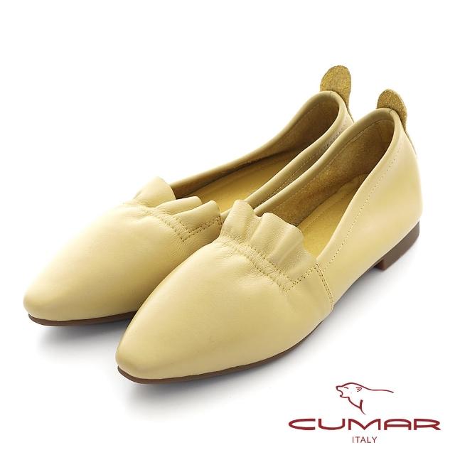 【CUMAR】抓皺柔軟小方頭平底鞋(黃色)