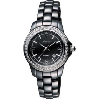 【Diadem 黛亞登】菱格紋晶鑽陶瓷手錶-黑/35mm 女王節(8D1407-551DD-D)