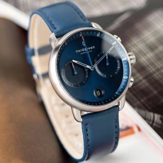 【Nordgreen】ND手錶 先鋒 Pioneer 42mm 月光銀殼×藍面 北歐藍純素皮革錶帶(PI42SIVENANA)