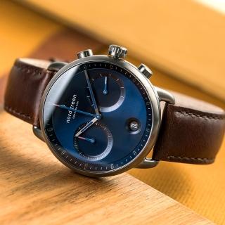 【Nordgreen】ND手錶 先鋒 Pioneer 42mm 深空灰殼×藍面 深棕真皮錶帶(PI42GMLEDBNA)