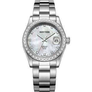 【RHYTHM 麗聲】晶鑽石英手錶-珍珠貝x銀/38mm(RQ1619S01)