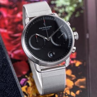 【Nordgreen】ND手錶 先鋒 Pioneer 42mm 月光銀殼×黑面 月光銀米蘭錶帶(PI42SIMESIBL)