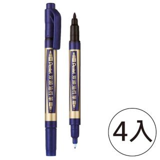 【Pentel 飛龍】N75W-C 雙頭油性筆 藍(4入1包)