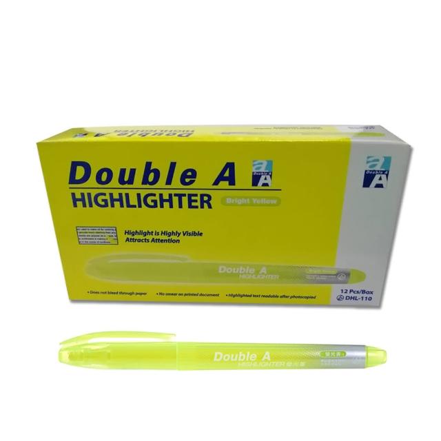 【Double A】螢光筆-螢光黃-DAHL17001(12支/盒)