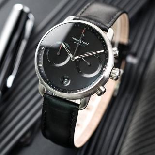 【Nordgreen】ND手錶 先鋒 Pioneer 42mm 月光銀殼×黑面 極夜黑真皮錶帶(PI42SILEBLBL)