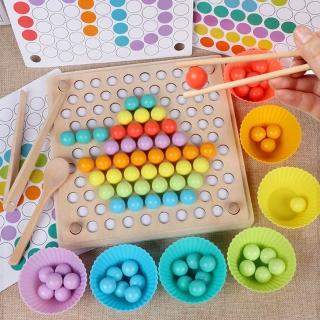 【888ezgo】木製夾珠子拼圖板（顏色識別／手眼協調／餐具學習）