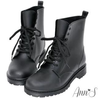 【Ann’S】腳不濕-馬丁造型綁帶百搭短筒雨靴(黑)