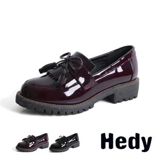 【Hedy】低跟樂福鞋 流蘇樂福鞋/百搭漆皮流蘇一字帶蝴蝶結造型通勤樂福鞋(2色任選)