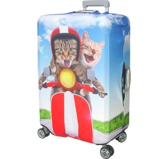 新款拉鍊式行李箱防塵保護套 行李箱套(機車情侶貓29-32吋)