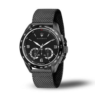 【MASERATI 瑪莎拉蒂】RAGUARDO黑鋼計時米蘭帶腕錶45mm(R8873612031)