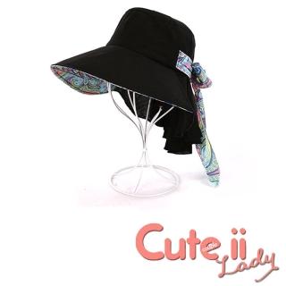 【Cute ii Lady】可摺疊大帽檐繽紛花漾防曬護頸遮陽帽(碎花黑)