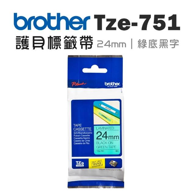 【brother】TZe-751 護貝標籤帶(24mm 綠底黑字)