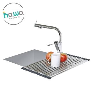 【HO.WO】廚房多功能捲式瀝水架(隔熱墊/流理台瀝水/捲簾墊)