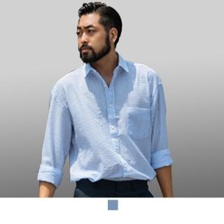【男人幫】男人幫*S5200-時尚穿搭*水藍條紋長袖襯衫(S5200)