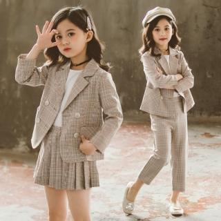 【小衣衫童裝】秋冬季中大童女孩雙排扣西裝外套二件式套裝(1090906)