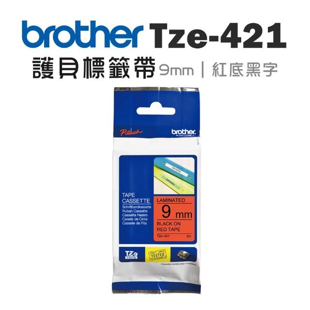 【brother】TZe-421 護貝標籤帶(9mm 紅底黑字)