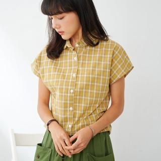 【慢。生活】漸層格紋落肩短款襯衫-F(黃/綠)