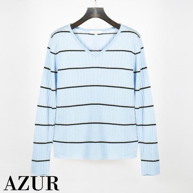 【AZUR】都會休閒細條紋針織衫