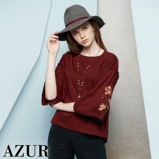 【AZUR】時尚女伶花紋刺繡寬袖上衣-3色