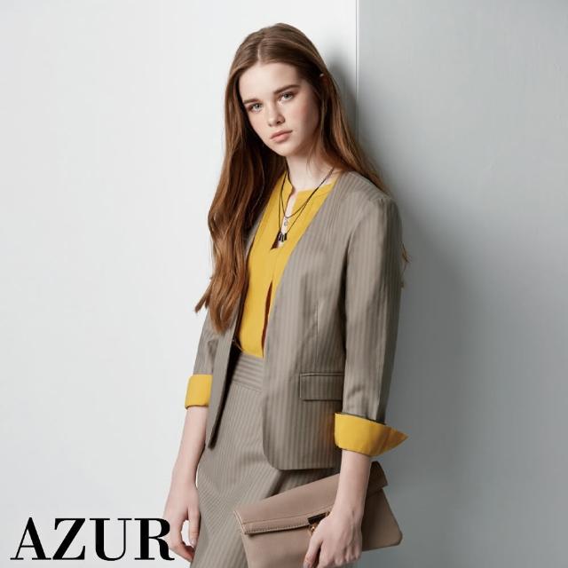 【AZUR】都會女伶條紋V領西裝外套