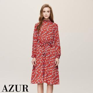 【AZUR】洋裝優雅女伶浪漫花紋收腰造型花洋裝-2色