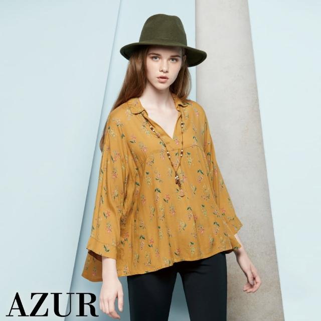 【AZUR】時尚女伶小花造型傘狀修身上衣-2色