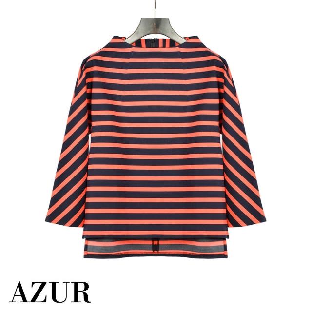 【AZUR】時尚休閒造型領口條紋上衣-3色
