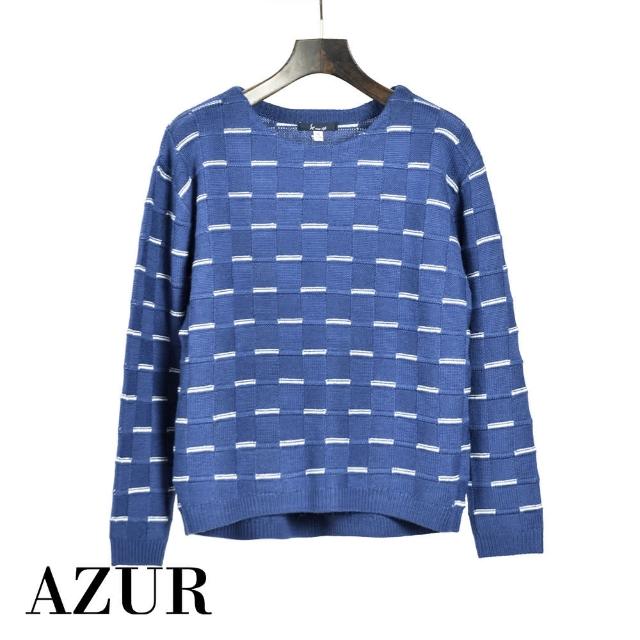 【AZUR】英倫風格休閒幾何格紋針織衫