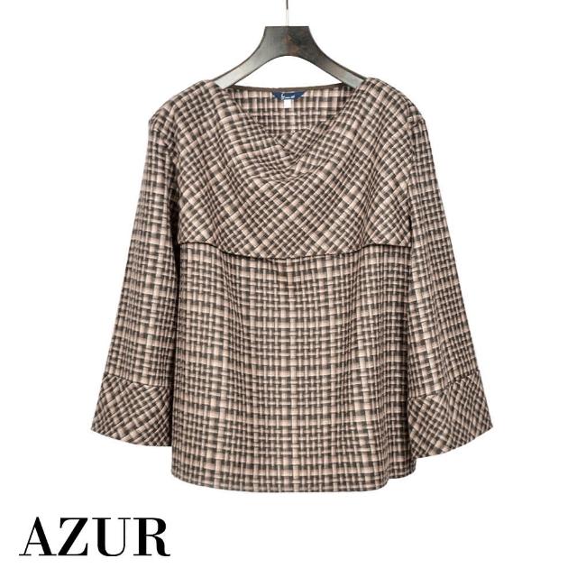 【AZUR】都會休閒法式純羊毛格紋上衣